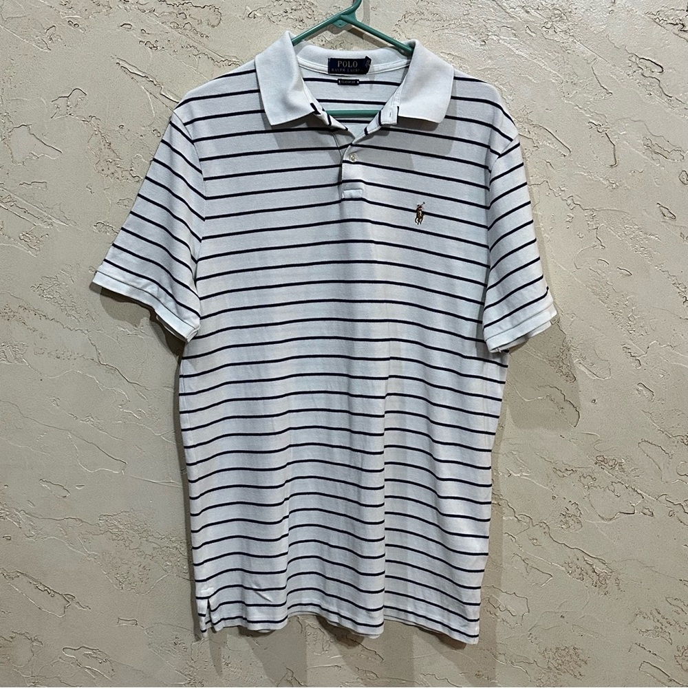 Ralph Lauren Men's Polo White with Blue Stripes size Large